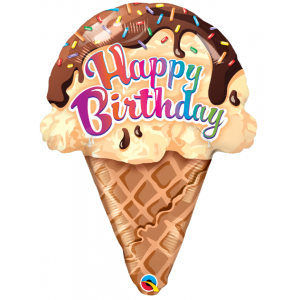 27" Foil Birthday Ice Cream Cone  (Non-Pkgd), QF27SI31187 (0) <10 個/Bag>