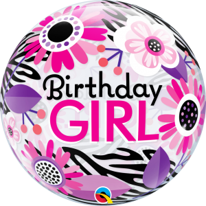 Bubble 22" Birthday Girl Floral Zebra Stripes (Pkgd.), QBB-13738 (0) <10 個/包>