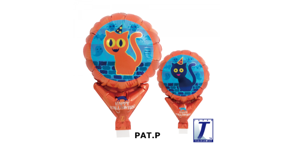 Upright Balloon 5"/ Printed_Halloween Orange & Blue Cat (Non-Pkgd.), TK-UPB-I810561 
