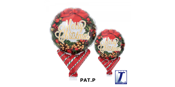 Upright Balloon 5"/ Printed_Merry Christmas Wreath (Non-Pkgd.), TK-UPB-I810565