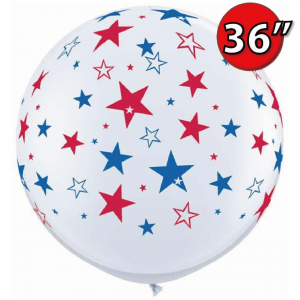 36" (3') Red & Blue Stars (BI) - White (2ct) , QL36RI29203 (0)