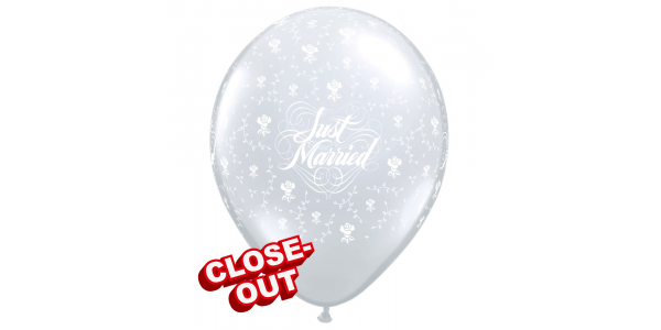 11" Just Married Flowers-A-Round (TW) - Diamond Clear w/ White Ink (50ct) _315, QL11RI37087(D)