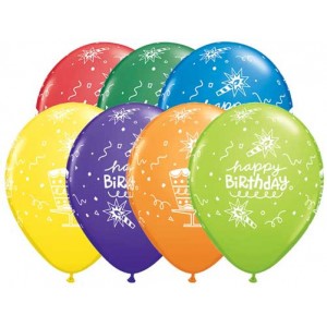 11" Birthday Cake & Candle (TV) - Carnival Assortment (50ct) , QL11RI18838 (0)