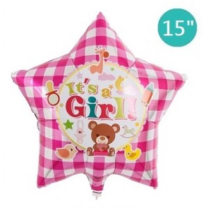 Ibrex 15"Foil/ Star-It's A Girl Bear Gingham Red (Non-Pkgd.), TKF15SI313251