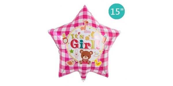 Ibrex 15"Foil/ Star-It's A Girl Bear Gingham Red (Non-Pkgd.), TKF15SI313251